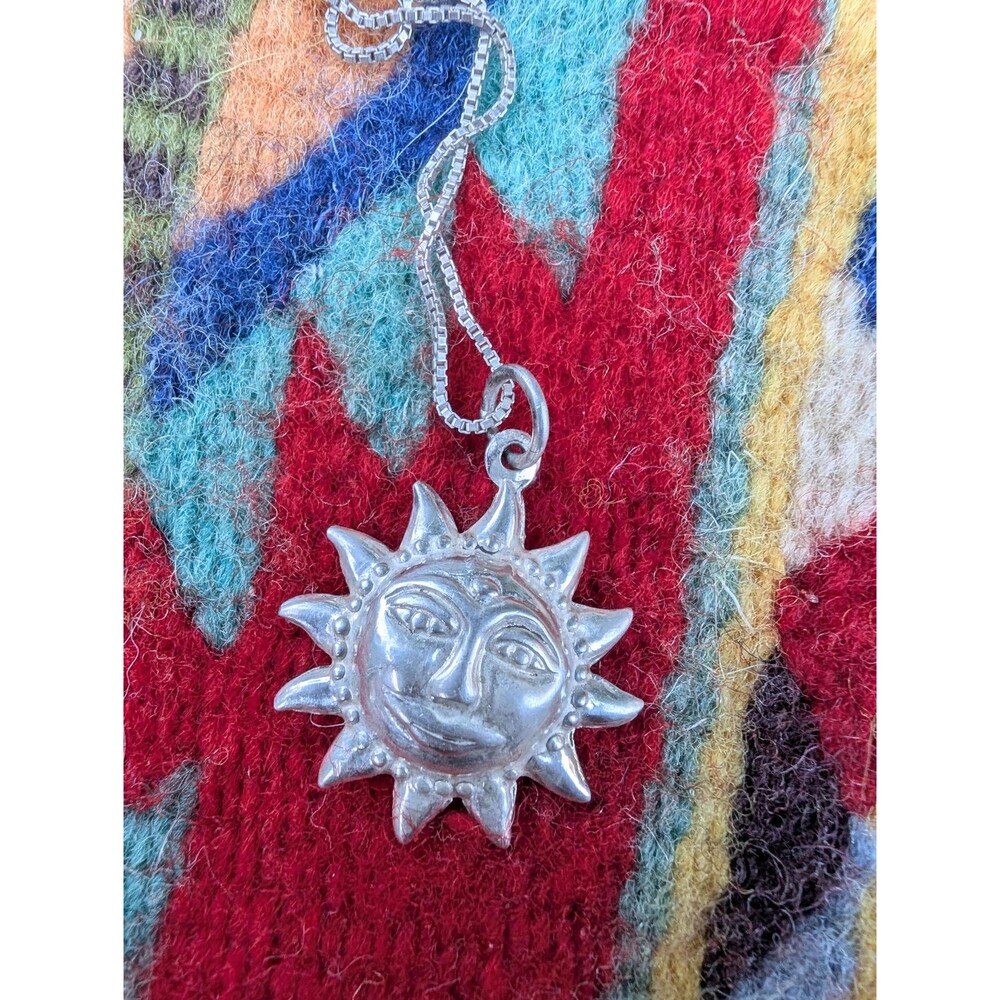 Vintage Sterling Sun Necklace; Silver Third Eye Sun Pendant